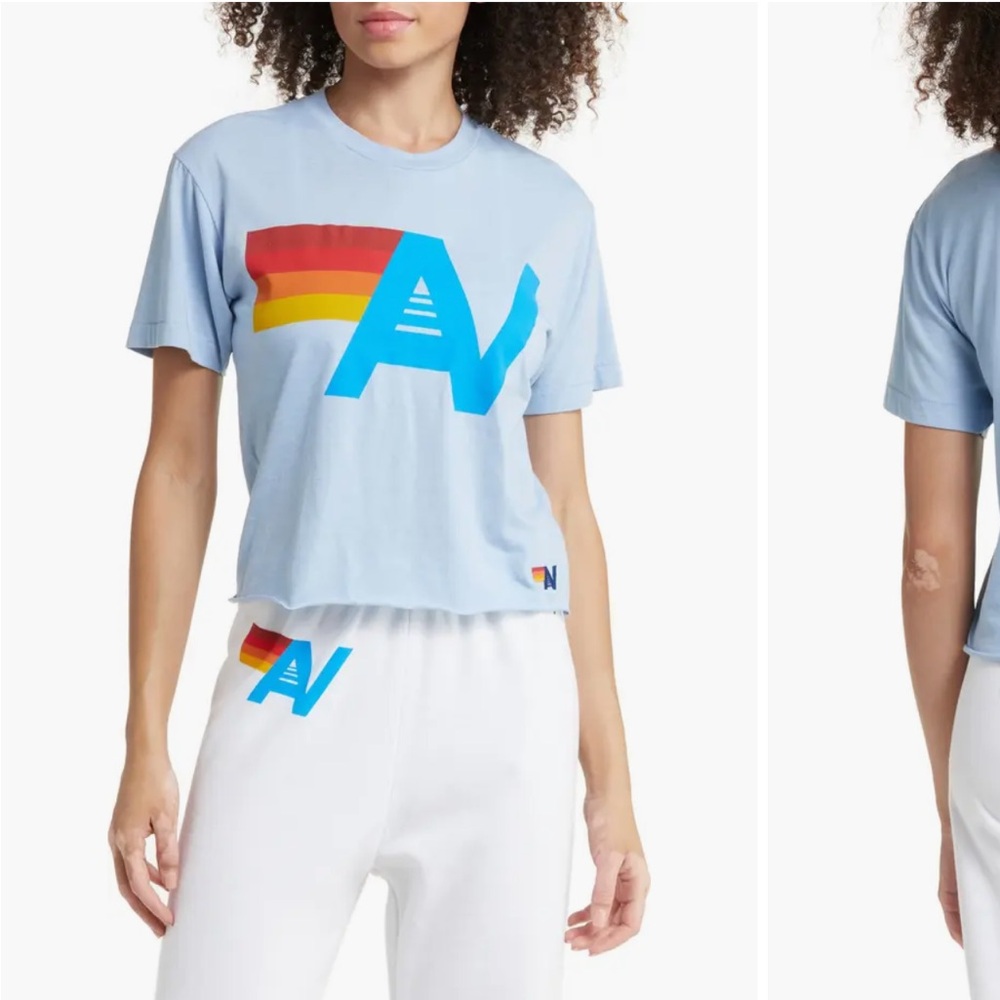 Aviator Nation Logo Boyfriend Tee Ice Blue